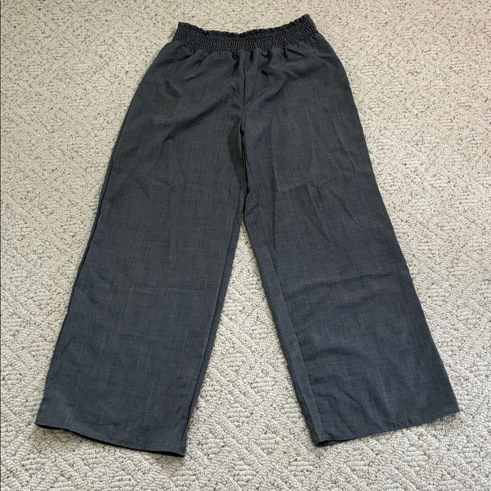 SHEIN Charcoal Wide Leg Smocked Waist Lightweight Work Pants